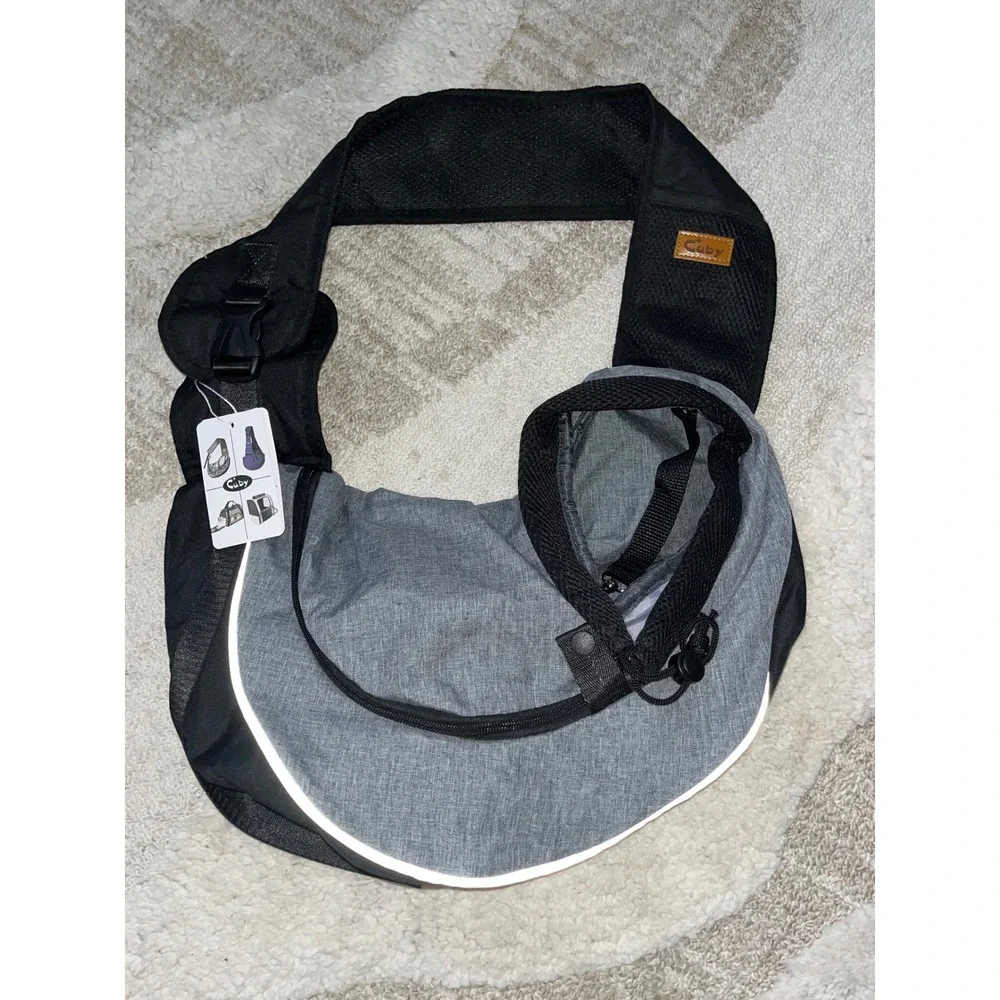 Cuby Dog Carrier Sling Grey Adjustable Hands Free Pet Shoulder Bag Small Medium